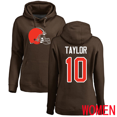 Cleveland Browns Taywan Taylor Women Brown Jersey #10 NFL Football Name and Number Logo Pullover Hoodie Sweatshirt->women nfl jersey->Women Jersey